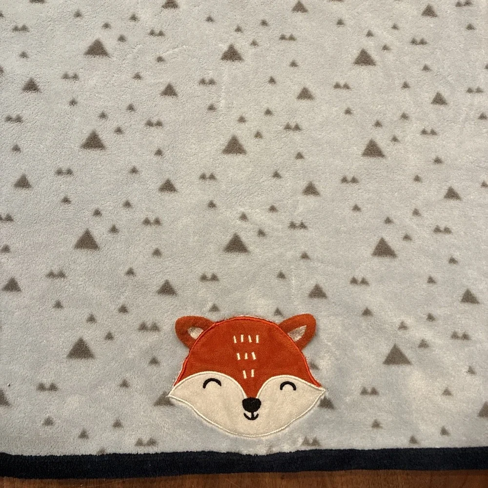 Parent's Choice Blue Fox Face Baby Blanket Triangles Fleece Walmart 30x40